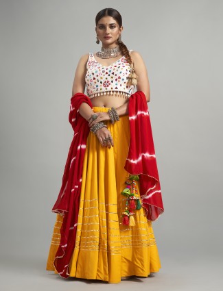 Musterd yellow cotton silk chaniya choli