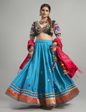 Trendy aqua chaniya choli for navratri