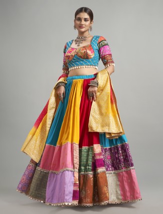 Graceful multi color printed cotton silk chaniya choli