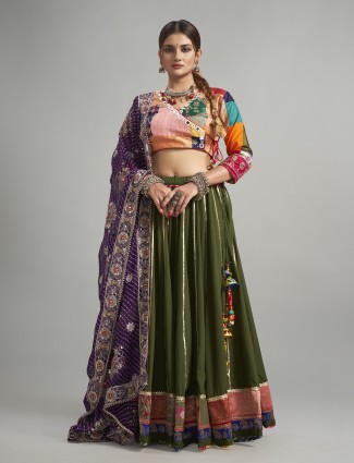 Olive cotton silk chaniya choli