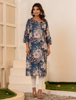 Cotton blue printed casual kurti