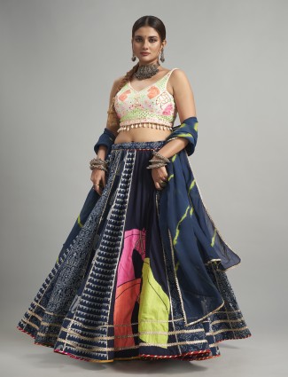 Elegant navy cotton silk chaniya choli