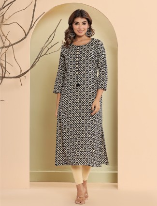 Classy black printed cotton kurti