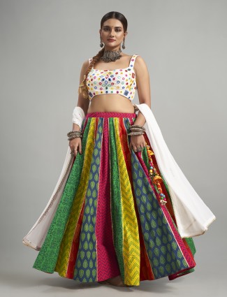 Multi color printed cotton silk chaniya choli