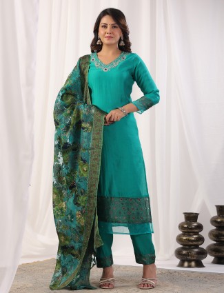 Gorgeous aqua cotton kurti set