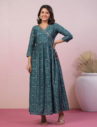 Rama blue printed cottan kurti