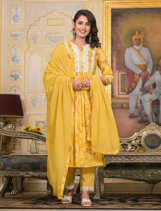 Beautiful yellow cotton casual kurti set