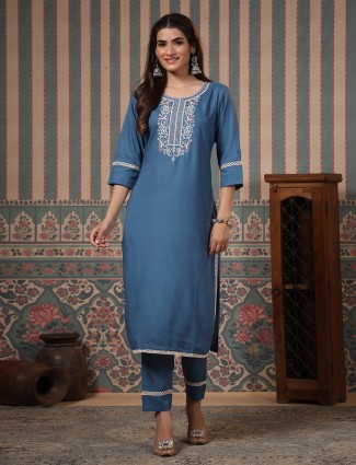 Beautiful blue cotton casual kurti set