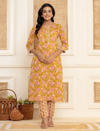 Trendy mustard kurti set with dupatta