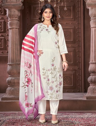 Pretty off white cotton kurti set