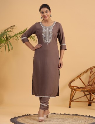 Cotton brown casual kurti set