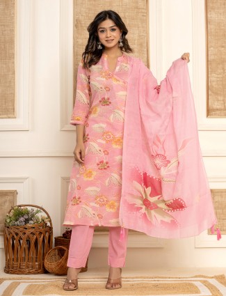 Pretty pink casual cotton kurti set