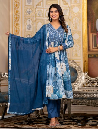 Newest blue cotton kurti set