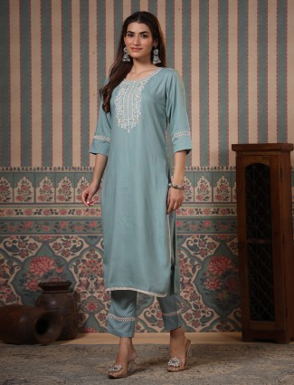 Trendy cotton sky blue kurti set