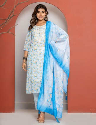 Awesome white and blue printed kurti set