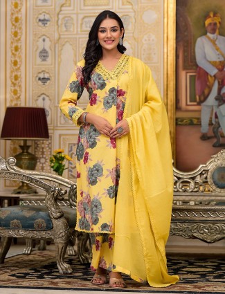 Bright yellow printed kurti set