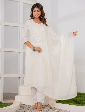 White cotton casual kurti set with dupatta