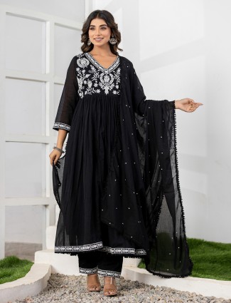 Unique black cotton kurti set