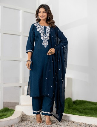 teal blue casual cotton kurti set