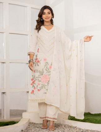 Cotton casual white printed kurti set