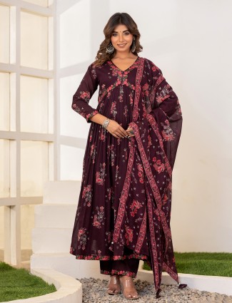 Latest cotton printed wine kurti set