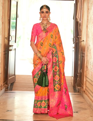 Patola silk mustard yellow saree