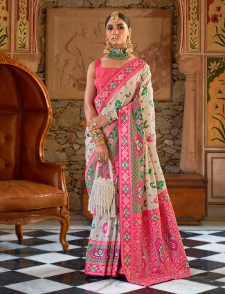 Stylish off white patola silk saree