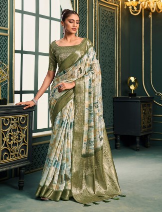 Beautiful printed green cotton saree