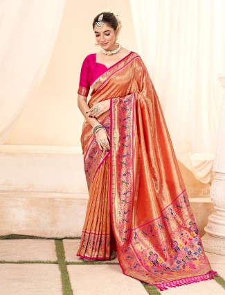 Garaceful orange printed saree