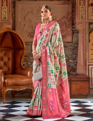 Beautiful off white patola silk saree