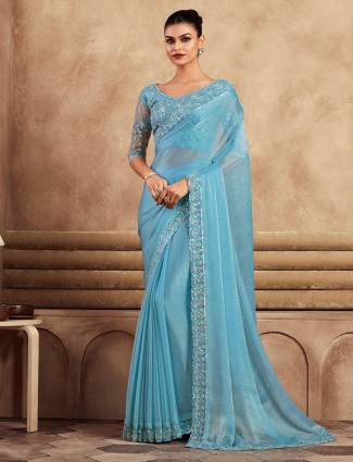 Party sky blue chiffon silk saree