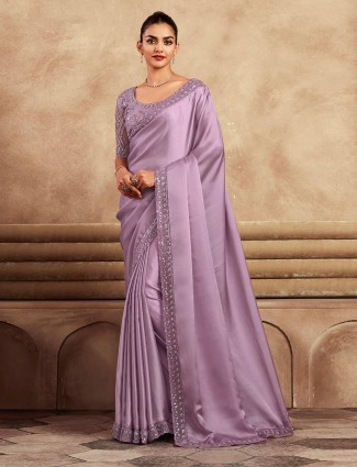 Trendy lilac purple satin silk saree 