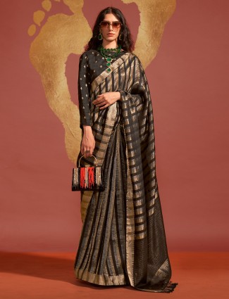 Black silk zari weaving saree