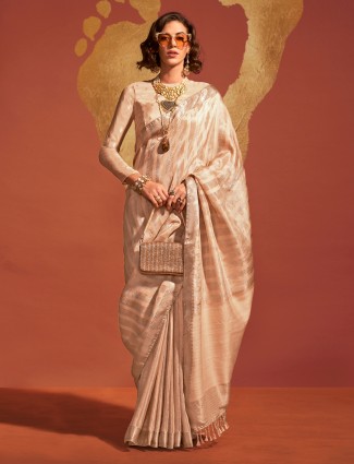  Stunning cream zari weaving silk saree