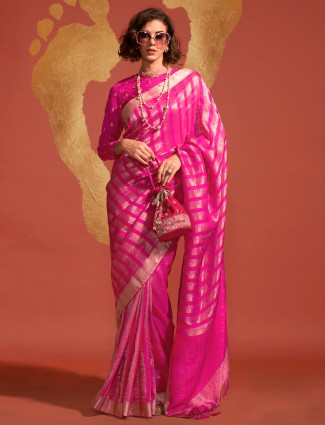 Silk zari weaving magenta saree