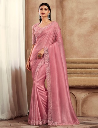 Trendy baby pink silk party look saree