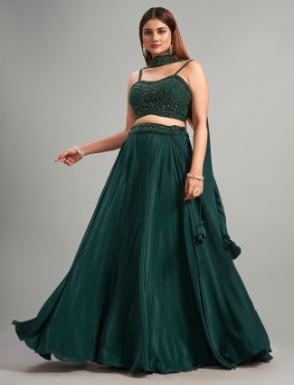 Bottle green silk lehenga choli