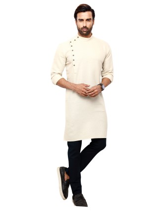 Classy cotton plain off-white kurta suit