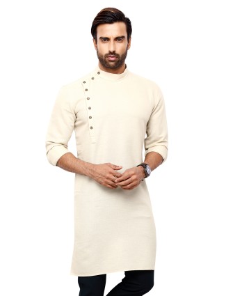 Classic off-white cotton plain kurta