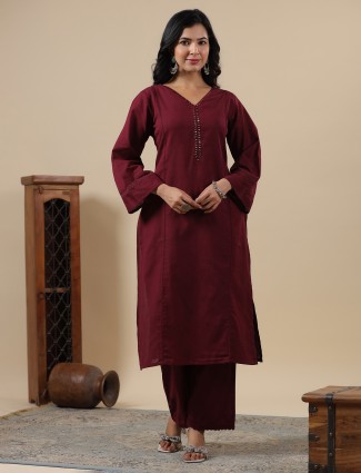 Gorgeous maroon cotton kurti set