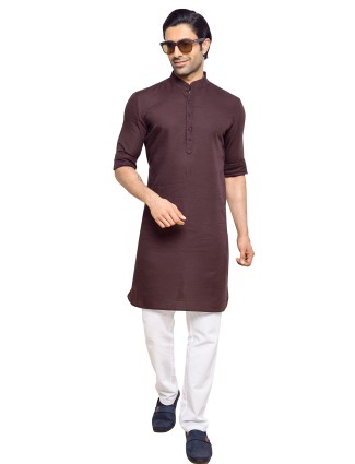 Plain brown cotton kurta suit for festival