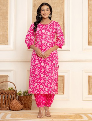 Awesome dark pink printed kurti set