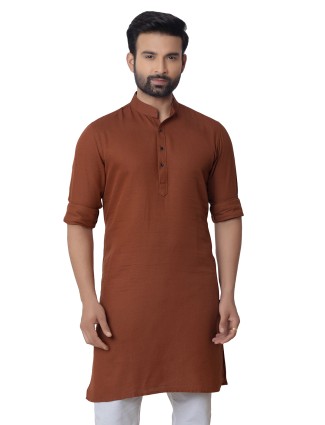 Trendy plain cotton brown kurta