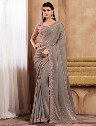 Grey silk saree for party