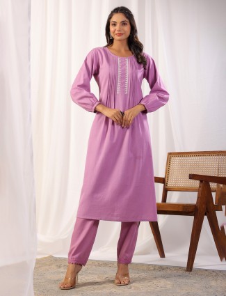 Unique mauve pink casual cotton kurti set