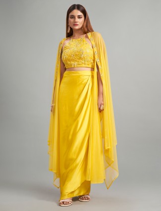 Stunning yellow silk designer suit