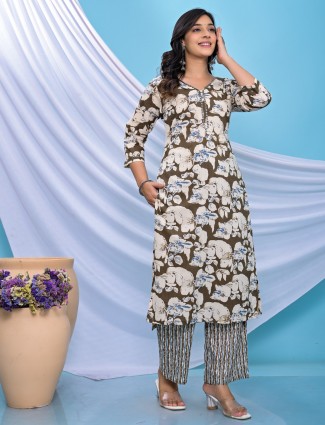Awesome olive printed kurti set