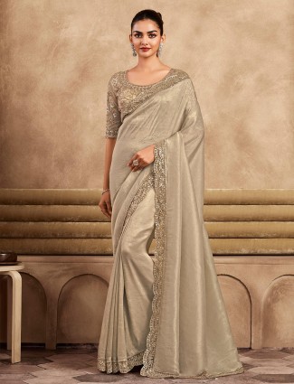 Party wear beige silk saree