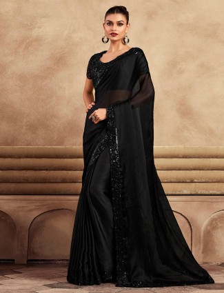 black chiffon party wear saree