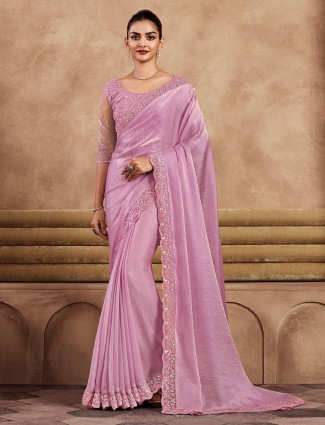 Silk light pink party look saree